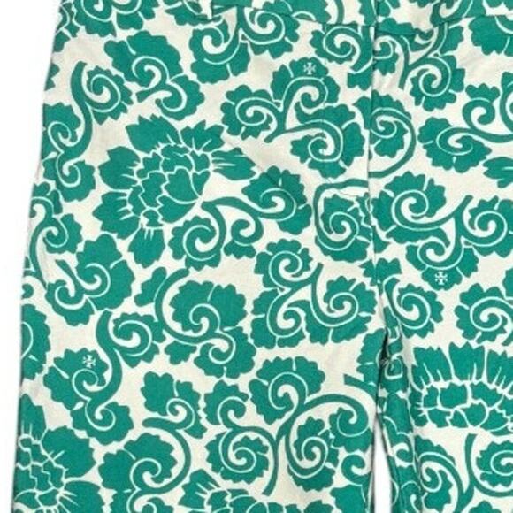 Tory Burch Walton Ankle Pants Teal Green Paisley Size 10 Cotton - Picture 6 of 9